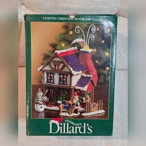 Dillard's Festive Lighted Christmas House with Figurines - Red, Purple, White